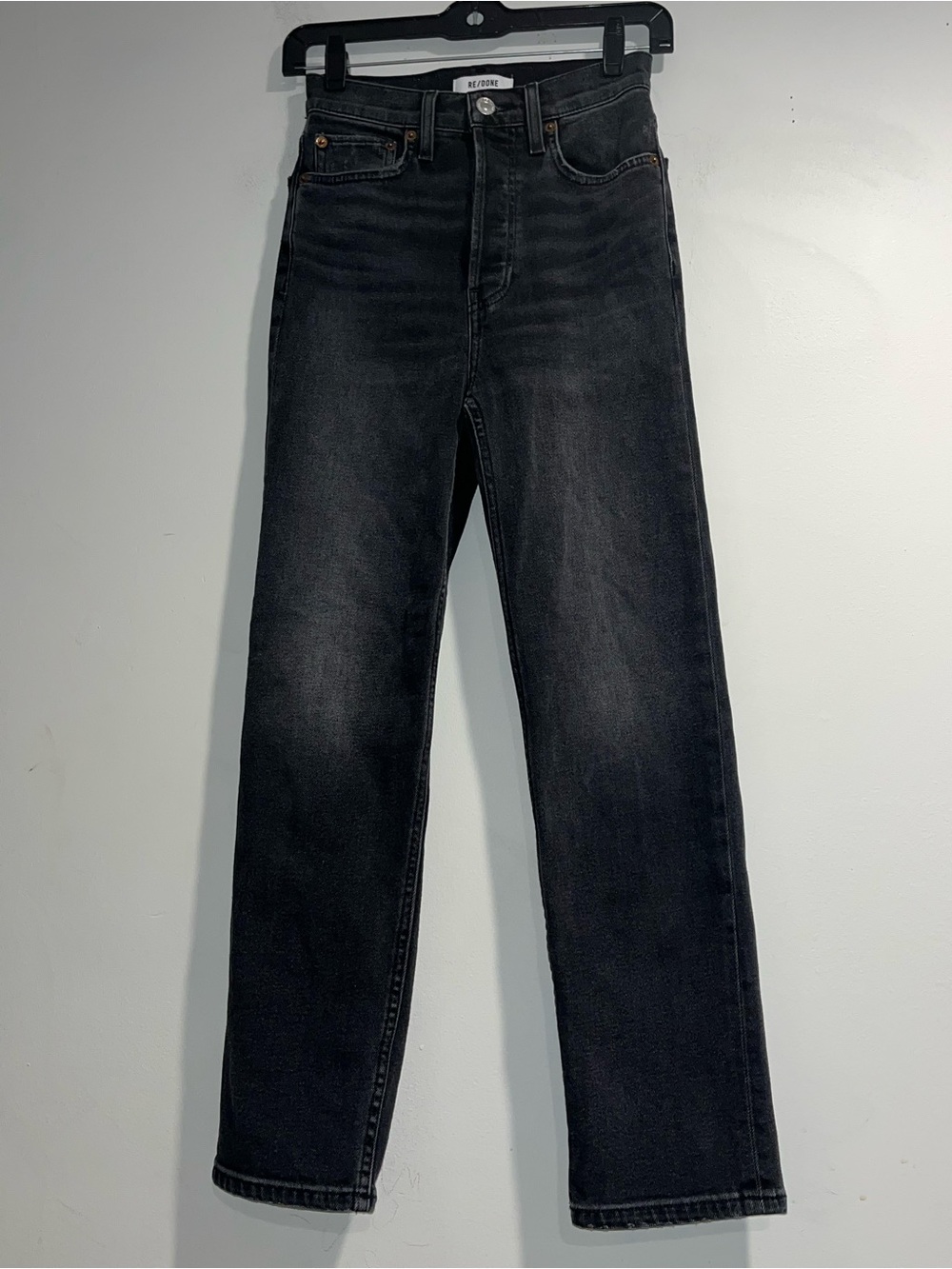 RE/DONE 70’s Comfort stretch high rise Stove Pipe jeans in Inky Black